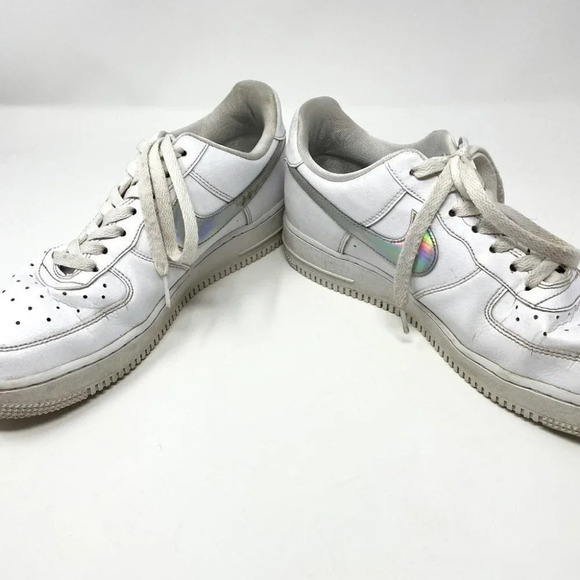Nike Air Force 1 Low White Iridescent Swoosh Swoop Sneaker Shoe Size 8.5 - Picture 3 of 8